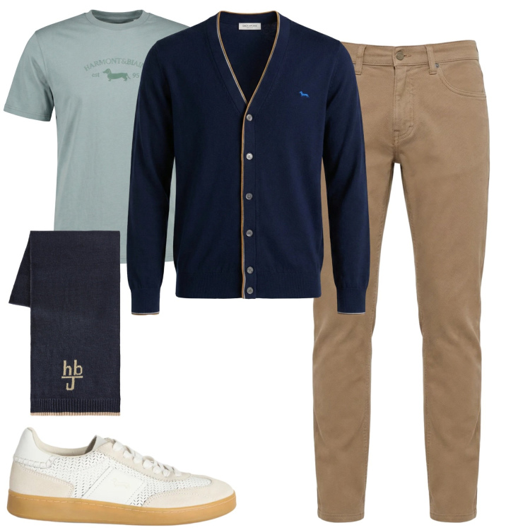 Outfit uomo - City. Stile Urban per Tutti i giorni. Abbinamento con pantaloni, sneakers, cardigans, t-shirt, sciarpe.