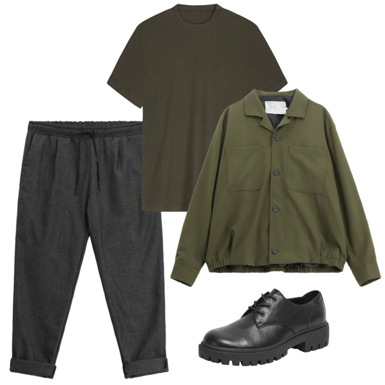 Outfit uomo - City. Stile Casual per Tutti i giorni. Abbinamento con scarpe stringate, cappotti, pantaloni, t-shirt.