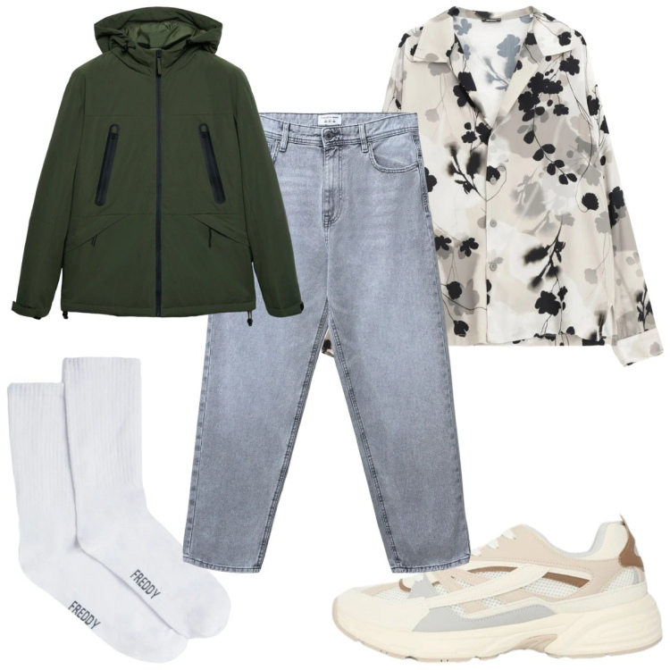 Outfit uomo - Total look #2346479. Stile Casual per Tutti i giorni. Abbinamento con camicie, jeans, giacche, sneakers, calzini.