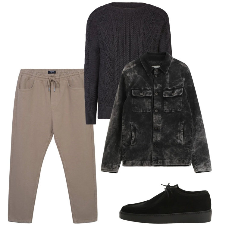 Outfit uomo - City. Stile Casual per Tutti i giorni. Abbinamento con cappotti, scarpe stringate, pantaloni, maglieria.