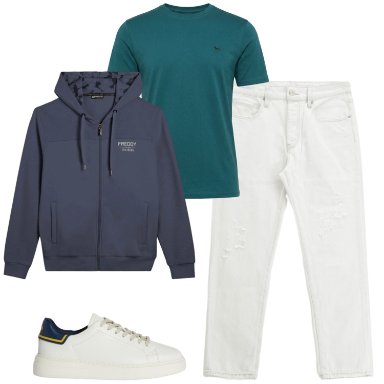 Outfit uomo - Total look #2346496. Stile Casual per Tutti i giorni. Abbinamento con sneakers, t-shirt, jeans dritti, felpe con cappuccio.