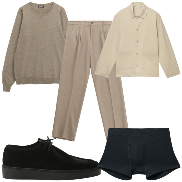 Outfit uomo - Total look #2346510. Stile Casual per Tutti i giorni. Abbinamento con pantaloni, maglieria, scarpe stringate, boxer, cappotti.