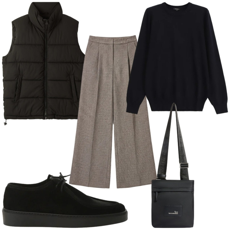 Outfit uomo - Total look #2346514. Stile Casual per Tutti i giorni. Abbinamento con borse sportive, piumini, scarpe stringate, maglieria, pantaloni a palazzo.