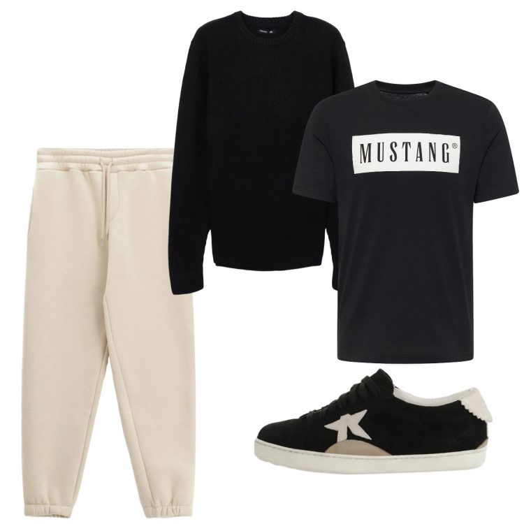 Outfit uomo - Febbraio. Stile Urban per Tutti i giorni. Abbinamento con t-shirt, maglieria, pantaloni, sneakers.