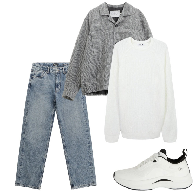 Outfit uomo - City. Stile Casual per Tutti i giorni. Abbinamento con jeans dritti, cappotti, maglieria, sneakers.