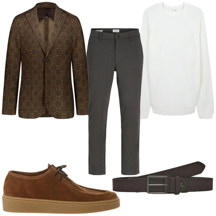 Outfit uomo - Total look #2346522. Stile Casual per Ufficio. Abbinamento con pantaloni chino, scarpe stringate, cinture, maglieria, giacche.