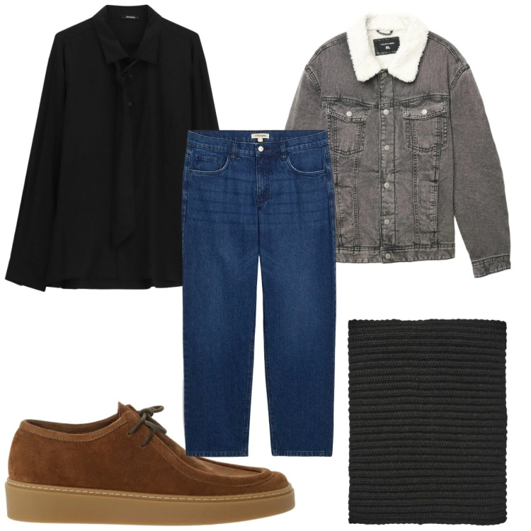 Outfit uomo - Total look #2346525. Stile Casual per Tutti i giorni. Abbinamento con jeans dritti, scarpe stringate, camicie, scaldacollo, cappotti.