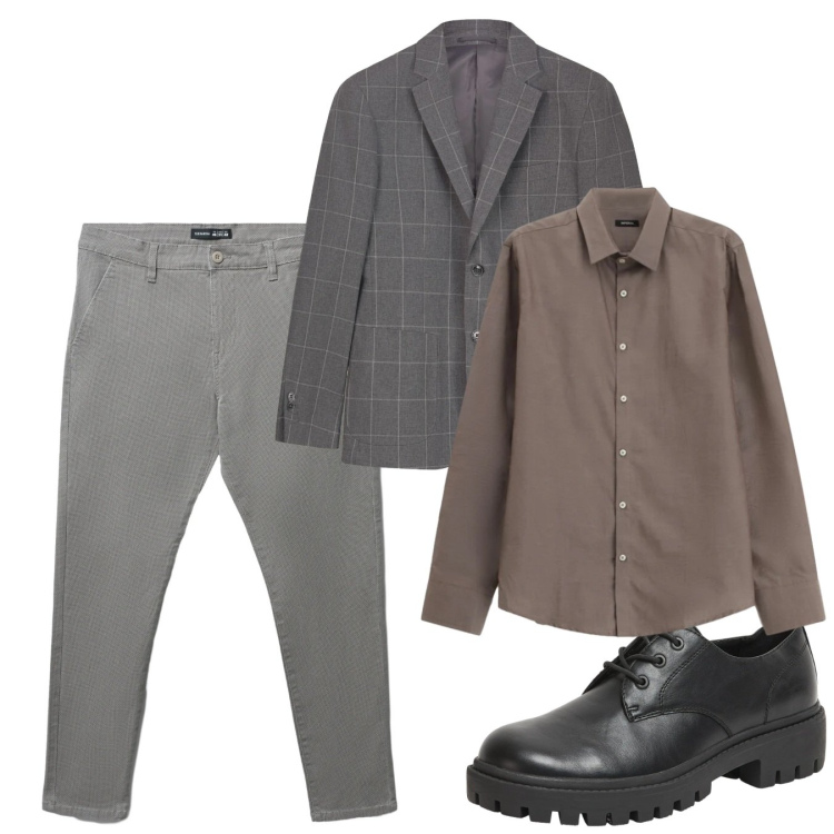 Outfit uomo - City. Stile Casual per Tutti i giorni. Abbinamento con scarpe stringate, pantaloni chino, camicie, giacche.