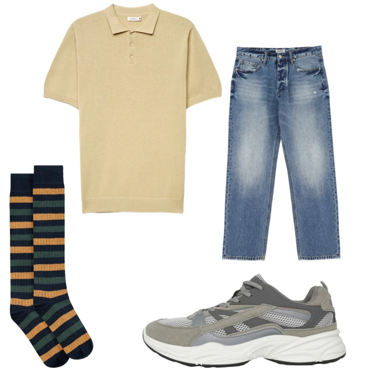 Outfit uomo - Total look #2346553. Stile Trendy per Tutti i giorni. Abbinamento con jeans, sneakers, polo, calzini.