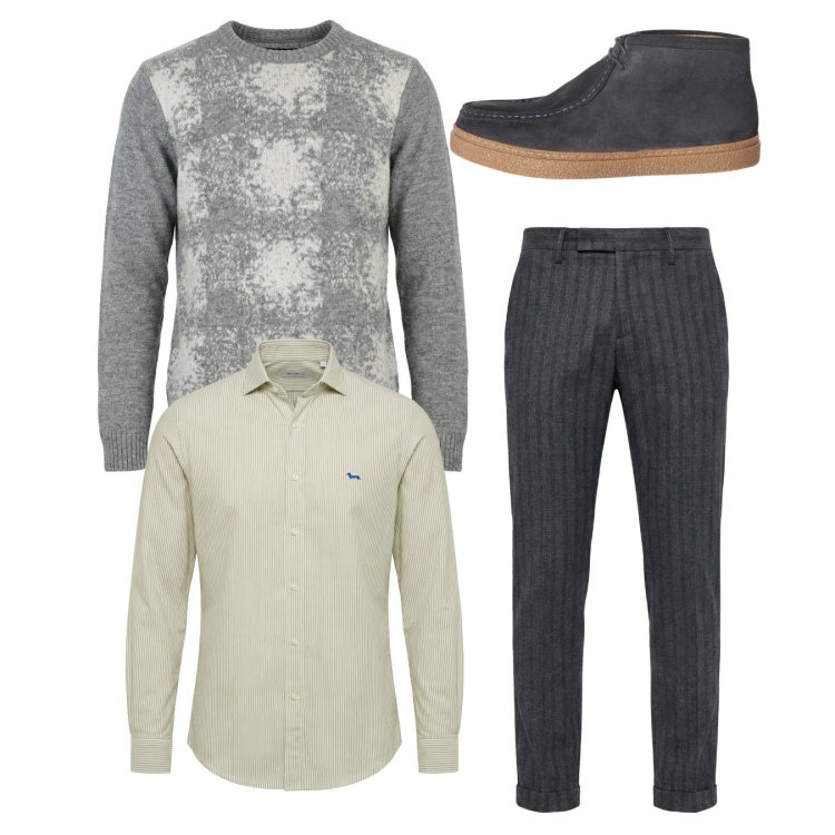 Outfit uomo - City. Stile Casual per Tutti i giorni. Abbinamento con stivali e stivaletti, maglieria, pantaloni, camicie.