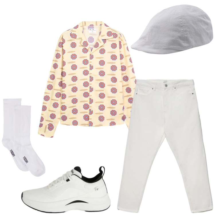 Outfit uomo - Total look #2346587. Stile Trendy per Serata speciale. Abbinamento con jeans, camicie, sneakers, calzini, cappelli con visiera.