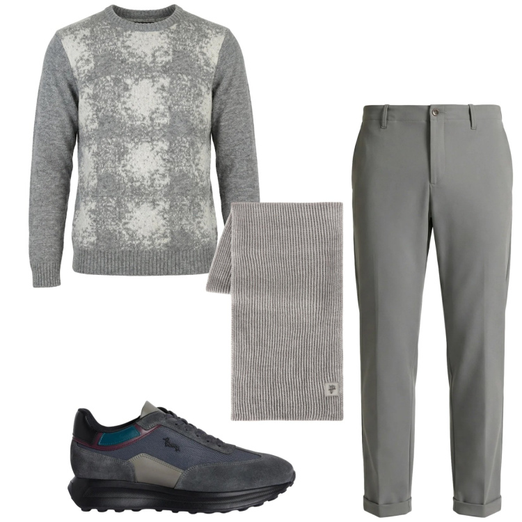 Outfit uomo - Total look #2346594. Stile Casual per Tutti i giorni. Abbinamento con pantaloni chino, maglieria, sneakers, sciarpe.