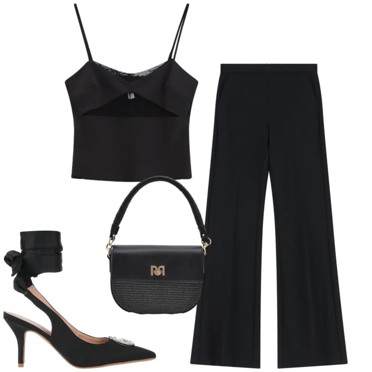 Outfit donna - Serata. Stile Chic per Serata fuori. Abbinamento con décolleté, borse a spalla, pantaloni, canottiere.