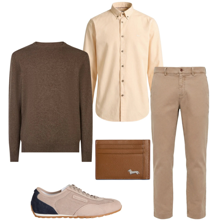 Outfit uomo - Total look #2346601. Stile Casual per Tutti i giorni. Abbinamento con pantaloni chino, sneakers, camicie, portafogli, maglieria.