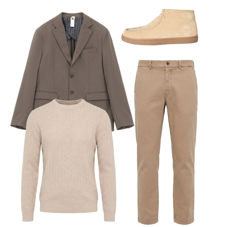 Outfit uomo - City. Stile Casual per Tutti i giorni. Abbinamento con pantaloni chino, stivali e stivaletti, pullovers, giacche.