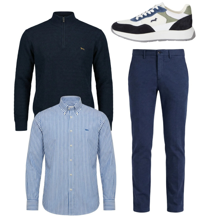 Outfit uomo - Febbraio. Stile Casual per Tutti i giorni. Abbinamento con sneakers, camicie, pantaloni chino, pullovers.