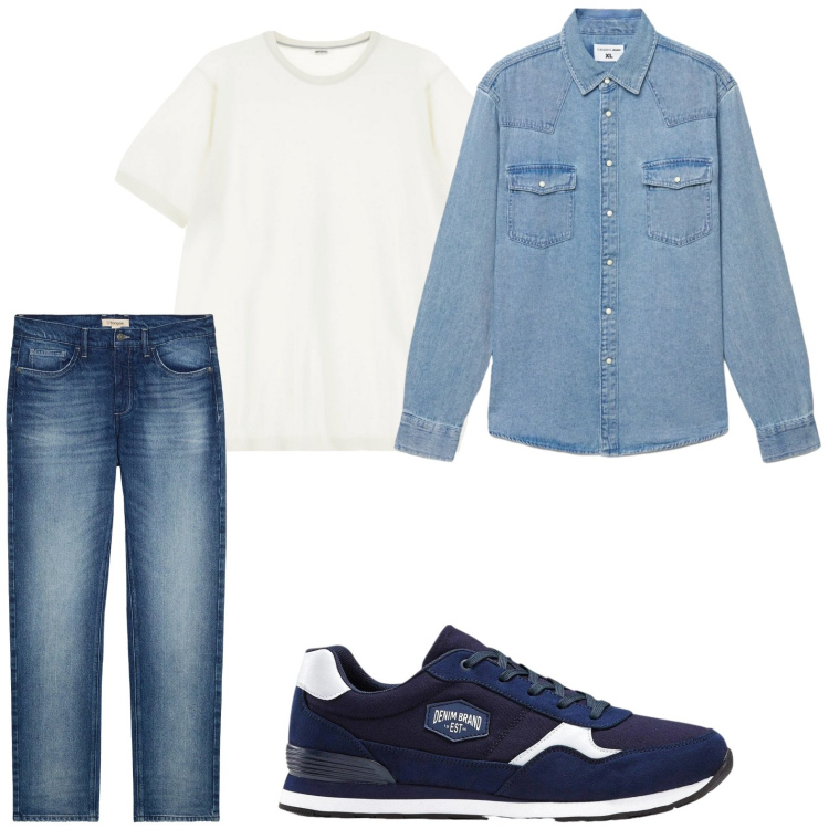 Outfit uomo - Il jeans iconico. Stile Casual per Tutti i giorni. Abbinamento con sneakers, jeans dritti, camicie, t-shirt.
