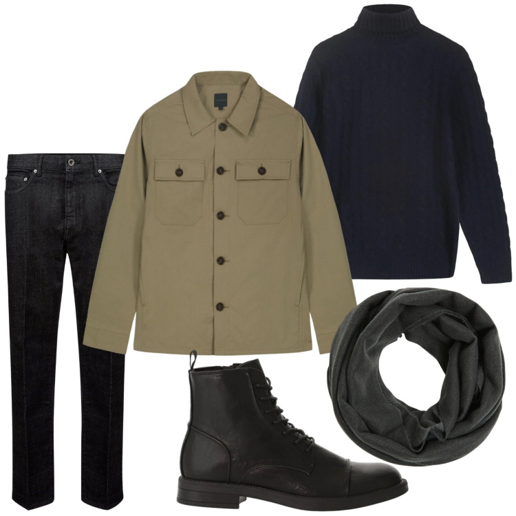 Outfit uomo - Urban. Stile Urban per Tutti i giorni. Abbinamento con anfibi, sciarpe, jeans, maglieria, cappotti.