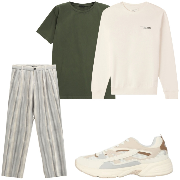 Outfit uomo - Righe verticali. Stile Casual per Tutti i giorni. Abbinamento con pantaloni, t-shirt, felpe, sneakers.