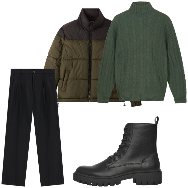 Outfit uomo - Casual. Stile Casual per Tutti i giorni. Abbinamento con pantaloni, anfibi, bomber, maglieria.