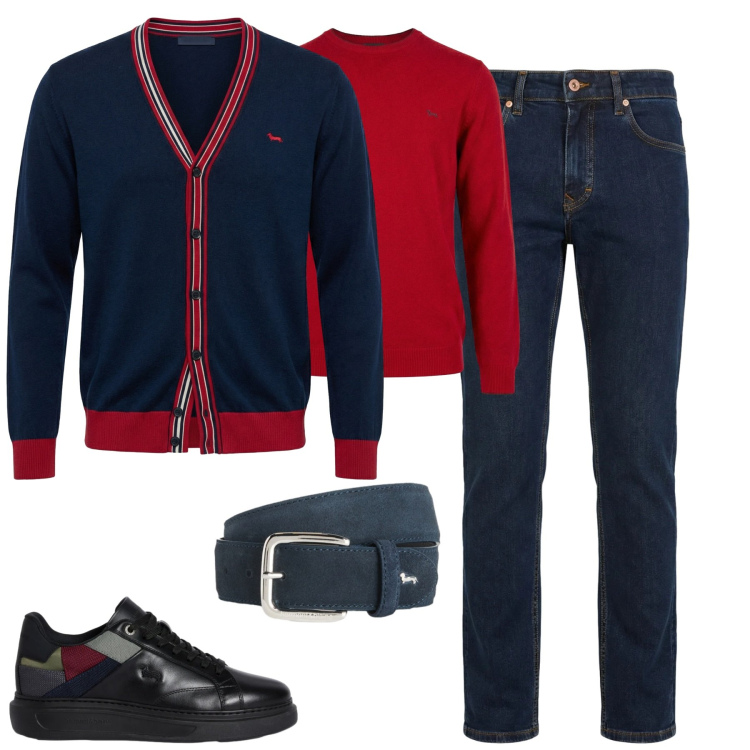 Outfit uomo - City. Stile Urban per Tutti i giorni. Abbinamento con jeans, sneakers, cardigans, pullovers, cinture.