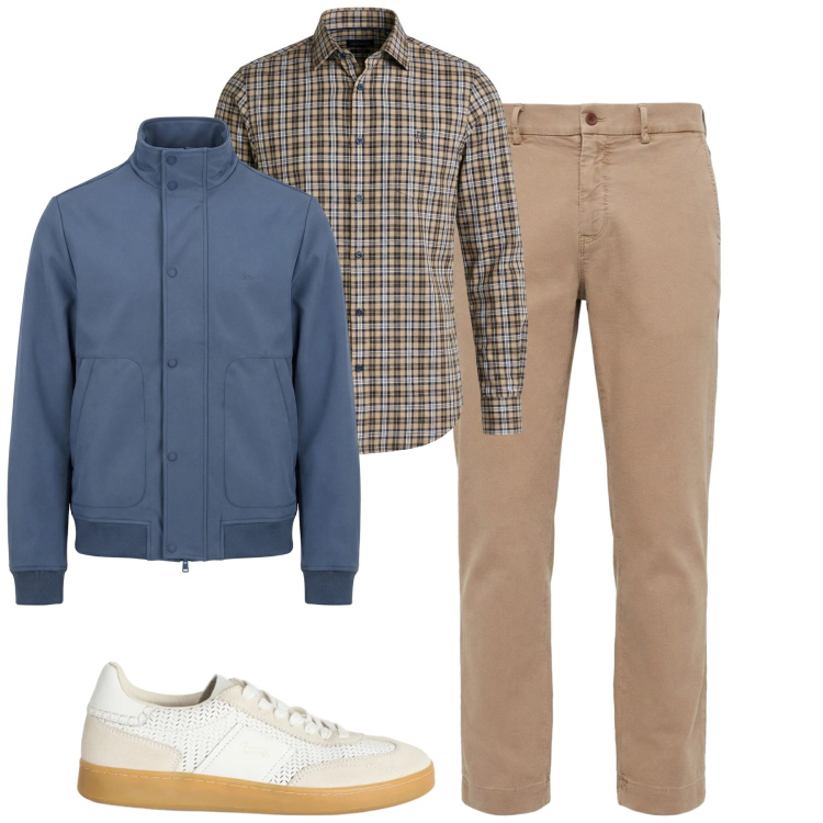 Outfit uomo - City. Stile Urban per Tutti i giorni. Abbinamento con pantaloni chino, camicie, sneakers, bomber.