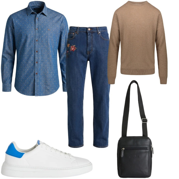 Outfit uomo - Total look #2346677. Stile Casual per Tutti i giorni. Abbinamento con camicie, jeans, sneakers, borse sportive, maglieria.