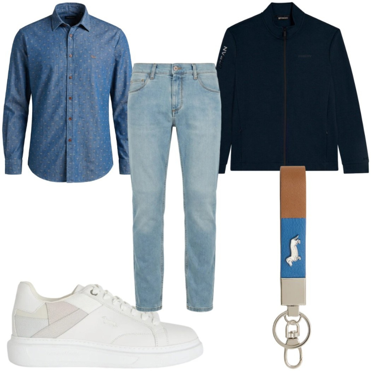Outfit uomo - Total look #2346680. Stile Casual per Tutti i giorni. Abbinamento con jeans slim fit, portachiavi, sneakers, camicie, felpe.