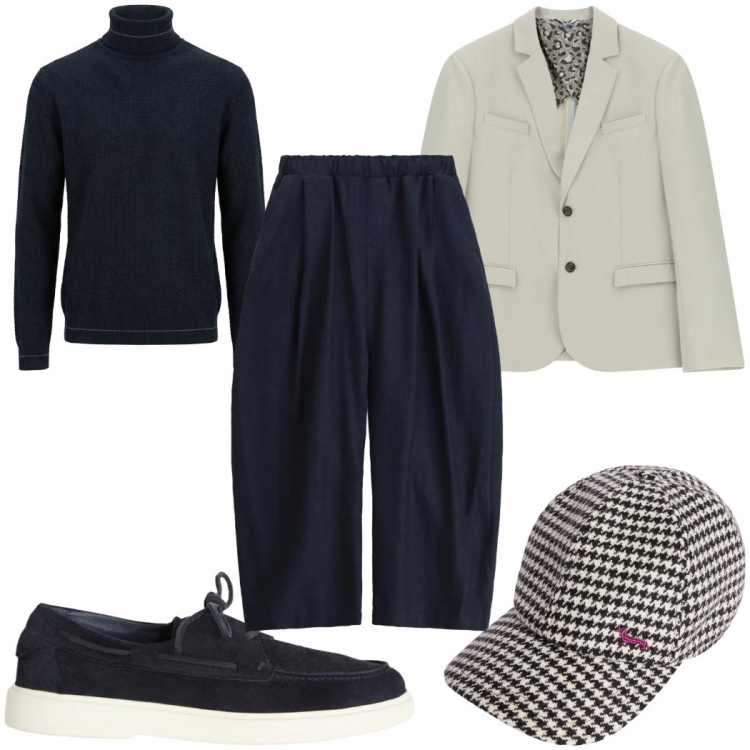 Outfit uomo - Total look #2346691. Stile Trendy per Tutti i giorni. Abbinamento con scarpe stringate, cappelli con visiera, maglieria, pantaloni, giacche.