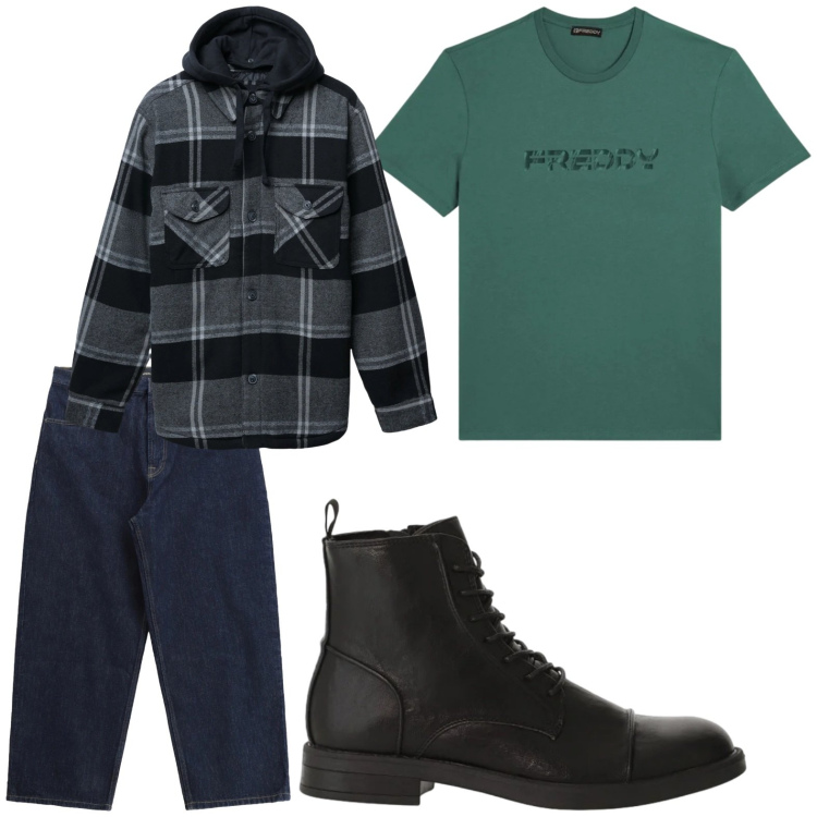 Outfit uomo - Urban. Stile Urban per Tutti i giorni. Abbinamento con jeans, anfibi, giacche, t-shirt.