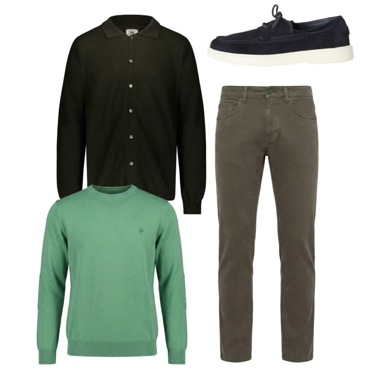 Outfit uomo - City. Stile Casual per Tutti i giorni. Abbinamento con pantaloni, scarpe stringate, maglieria, polo.