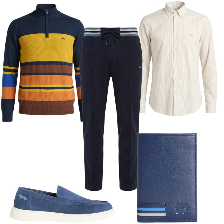 Outfit uomo - Total look #2346706. Stile Trendy per Tutti i giorni. Abbinamento con pullovers, camicie, portafogli, pantaloni, sneakers.