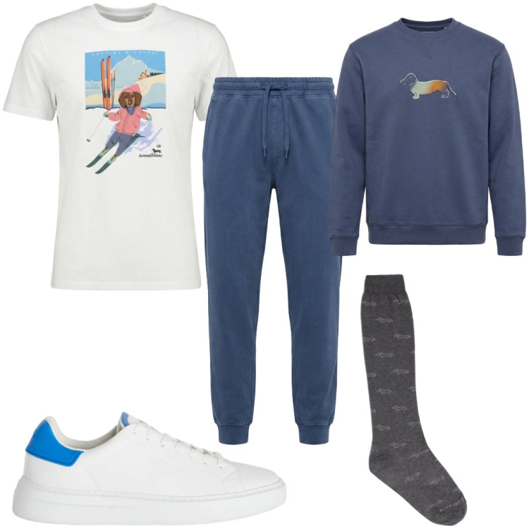 Outfit uomo - Total look #2346712. Stile Trendy per Sport. Abbinamento con sneakers, calzini, felpe, t-shirt, pantaloni.