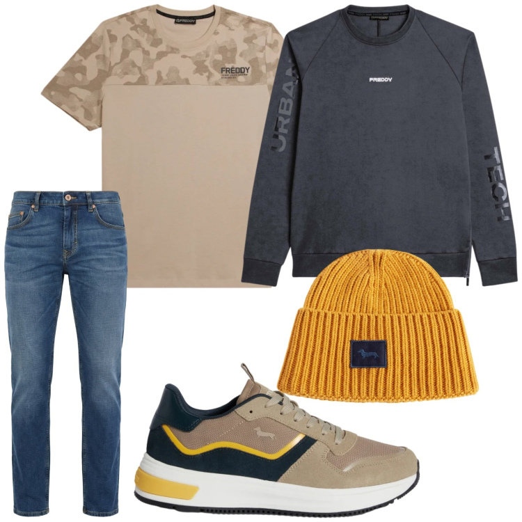 Outfit uomo - Il berretto luminoso. Stile Trendy per Tutti i giorni. Abbinamento con sneakers, berretti, jeans, t-shirt, felpe.