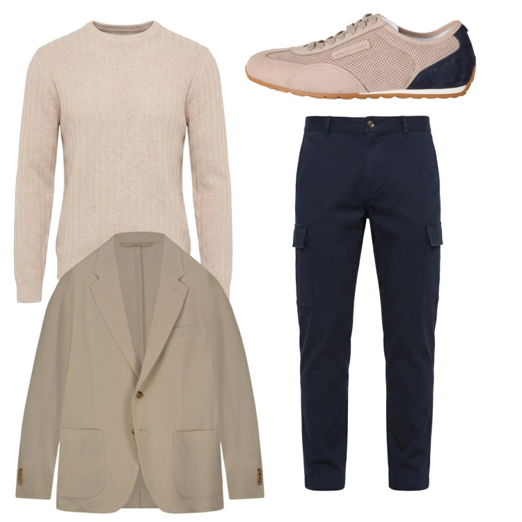 Outfit uomo - Total look. Stile Casual per Tutti i giorni. Abbinamento con sneakers, pantaloni cargo, pullovers, giacche.