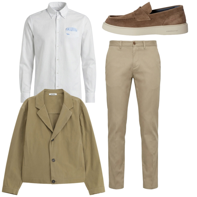 Outfit uomo - Total look. Stile Casual per Tutti i giorni. Abbinamento con scarpe stringate, pantaloni chino, camicie, giacche.