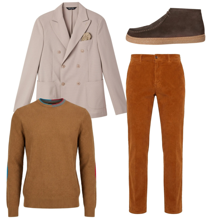 Outfit uomo - City. Stile Casual per Tutti i giorni. Abbinamento con pantaloni chino, stivali e stivaletti, maglieria, giacche.