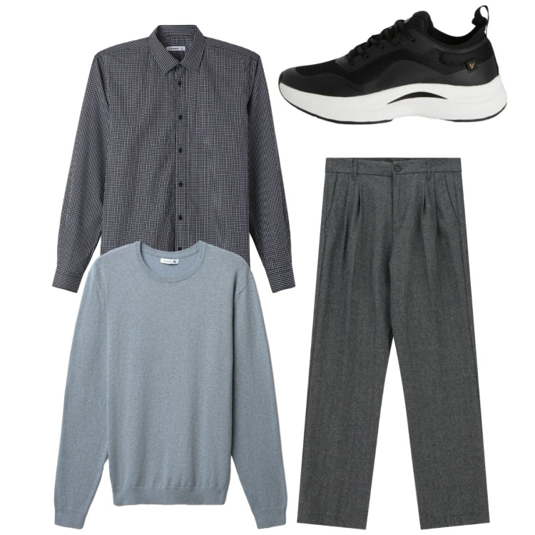 Outfit uomo - Total look. Stile Casual per Tutti i giorni. Abbinamento con pantaloni, camicie, maglieria, sneakers.