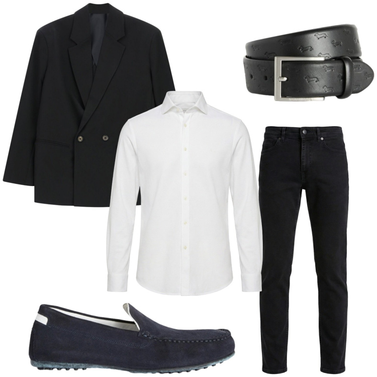 Outfit uomo - Evento serale. Stile Urban per Serata speciale. Abbinamento con scarpe stringate, cinture, jeans, camicie, giacche.