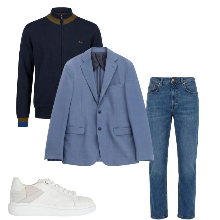 Outfit uomo - Il Layering Contemporaneo. Stile Trendy per Tutti i giorni. Abbinamento con cardigans, sneakers, jeans, giacche.