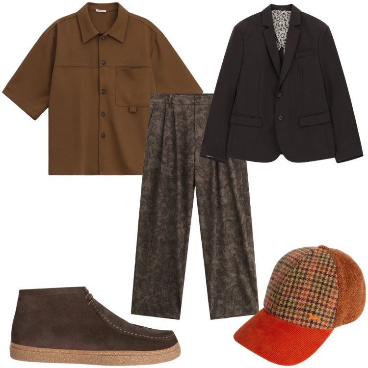 Outfit uomo - Total look #2346803. Stile Trendy per Tutti i giorni. Abbinamento con stivali e stivaletti, cappelli con visiera, pantaloni, camicie a manica corta, giacche.