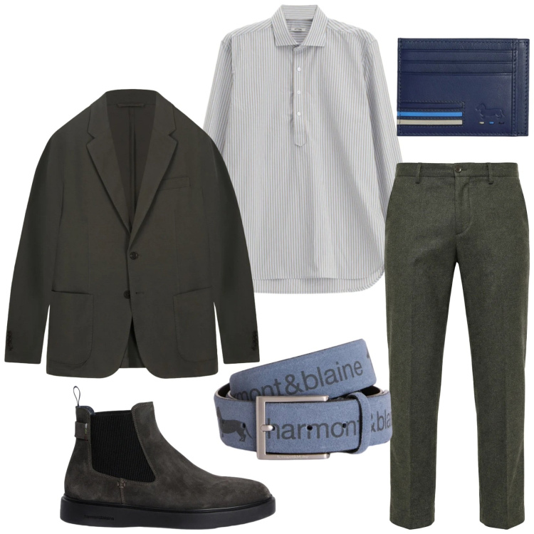Outfit uomo - Total look #2346807. Stile Business/Elegante per Serata speciale. Abbinamento con cinture, stivali e stivaletti, pantaloni chino, portafogli, camicie, giacche.