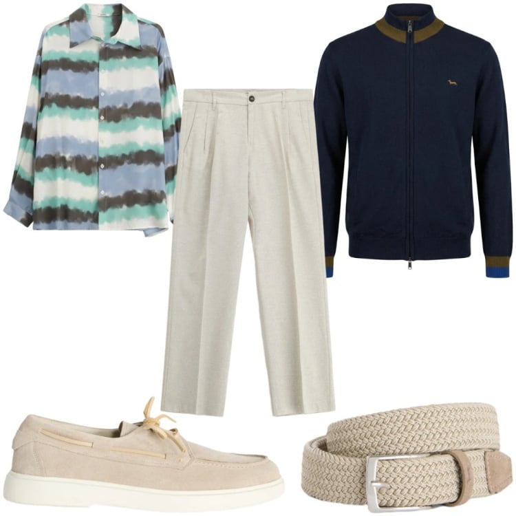 Outfit uomo - Total look #2346809. Stile Trendy per Tutti i giorni. Abbinamento con scarpe stringate, cinture, cardigans, pantaloni, camicie.