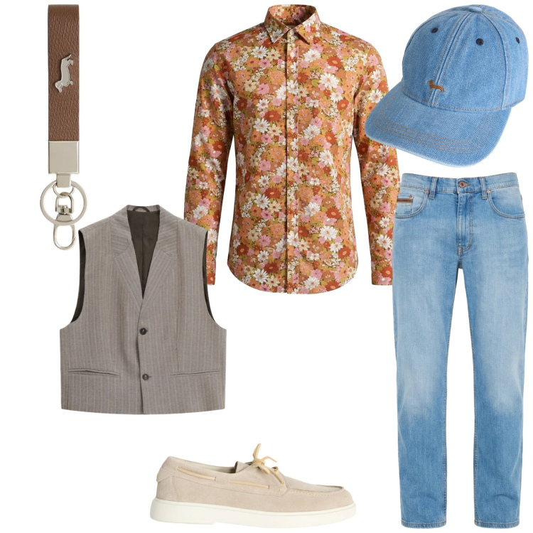 Outfit uomo - Total look #2346810. Stile Trendy per Serata speciale. Abbinamento con portachiavi, jeans, cappelli, scarpe stringate, camicie, gilet.