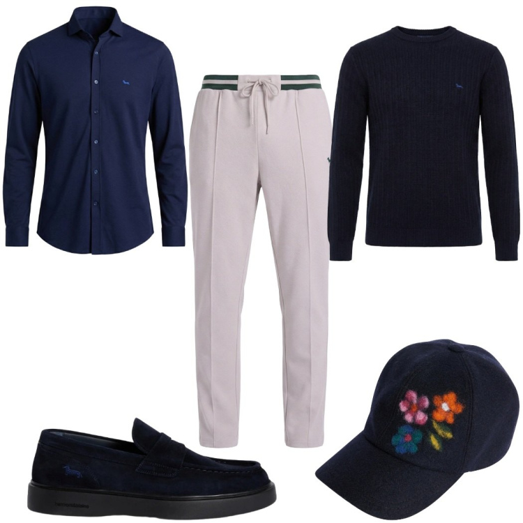 Outfit uomo - Total look #2346811. Stile Casual per Tutti i giorni. Abbinamento con cappelli con visiera, scarpe stringate, pullovers, camicie, pantaloni.