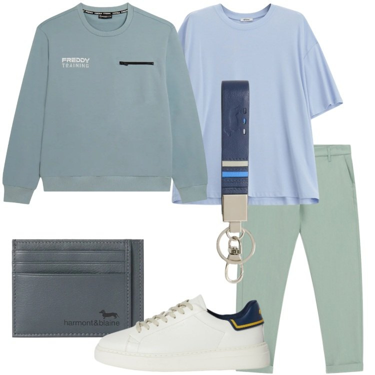 Outfit uomo - Colore a marzo. Stile Casual per Tutti i giorni. Abbinamento con sneakers, portachiavi, portafogli, t-shirt, pantaloni, felpe.