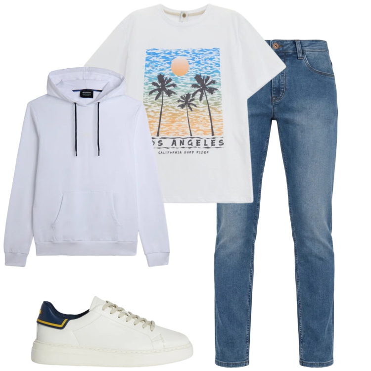 Outfit uomo - Total look #2346835. Stile Casual per Tutti i giorni. Abbinamento con sneakers, jeans, t-shirt, felpe con cappuccio.