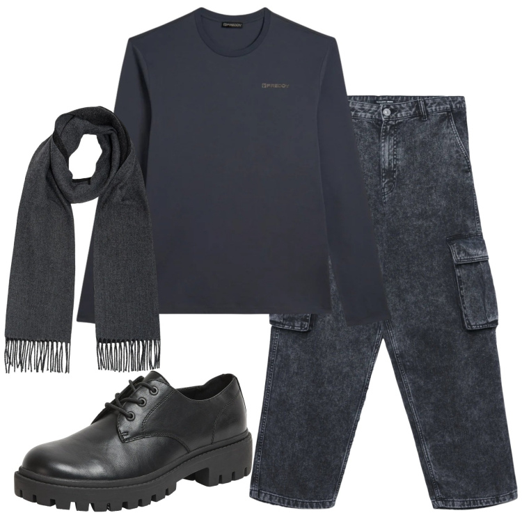 Outfit uomo - Total look #2346838. Stile Business/Elegante per Tutti i giorni. Abbinamento con scarpe stringate, jeans, t-shirt, sciarpe.