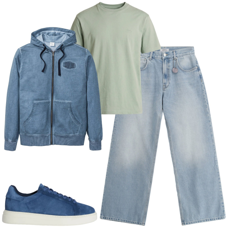 Outfit uomo - Total look #2346841. Stile Casual per Tutti i giorni. Abbinamento con felpe con cappuccio, sneakers, t-shirt, jeans.