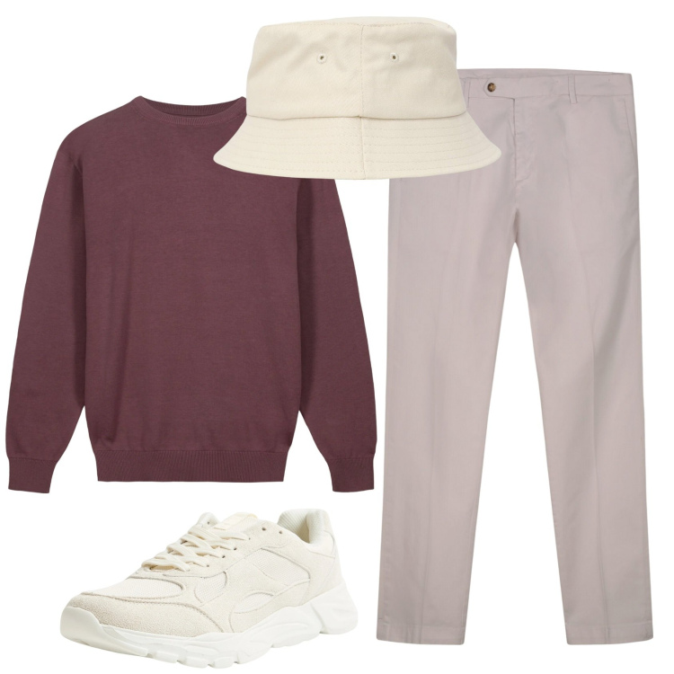 Outfit uomo - Total look #2346848. Stile Casual per Ufficio. Abbinamento con sneakers, cappelli con visiera, maglieria, pantaloni chino.